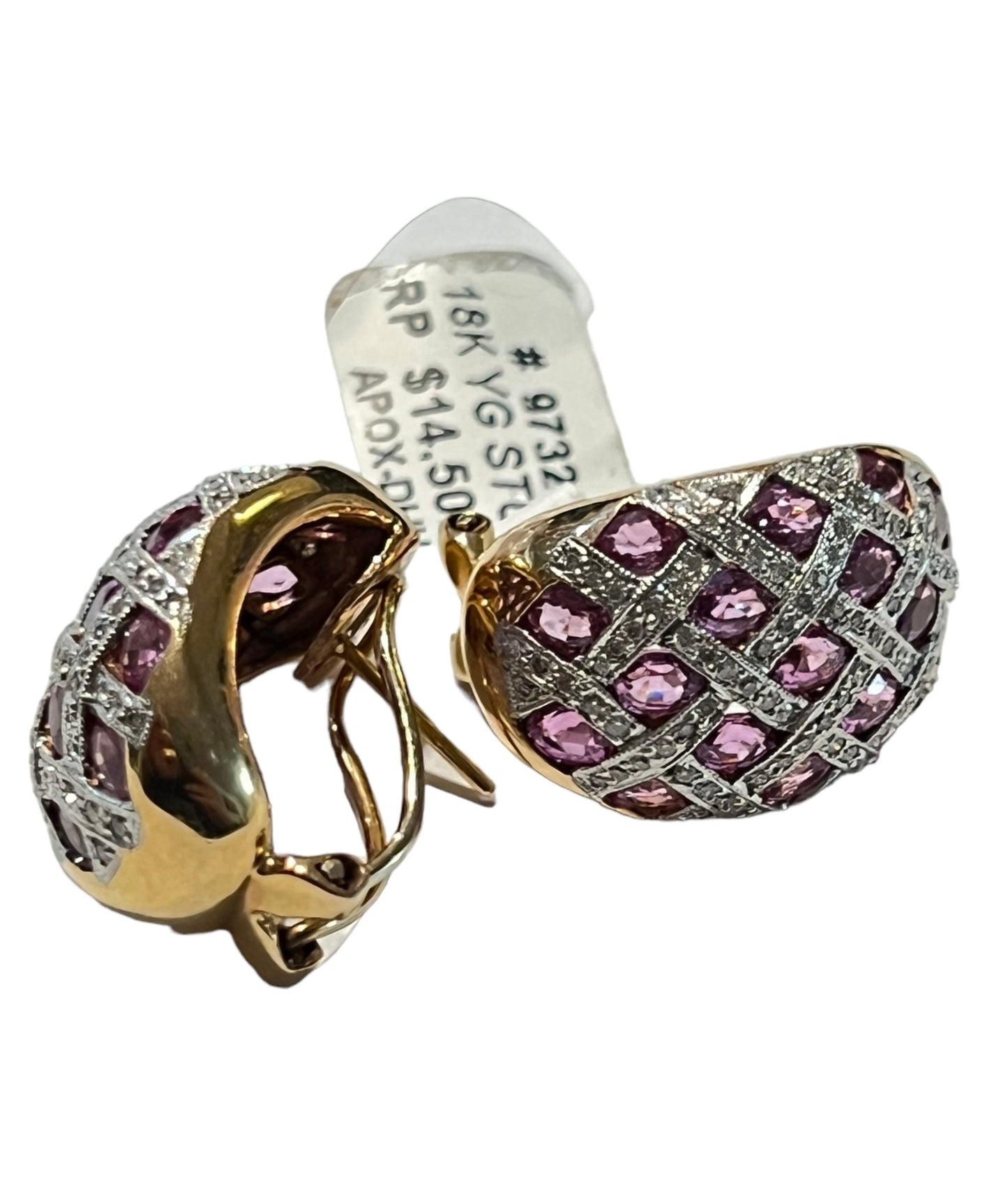 Earring Diamonds sapphire pink 5 cart total 18k gold vintage
4 carat sapphire pink original
1 carat diamonds natural vs f color
18k solid gold
Hand made vintage - diamonds clubs llc