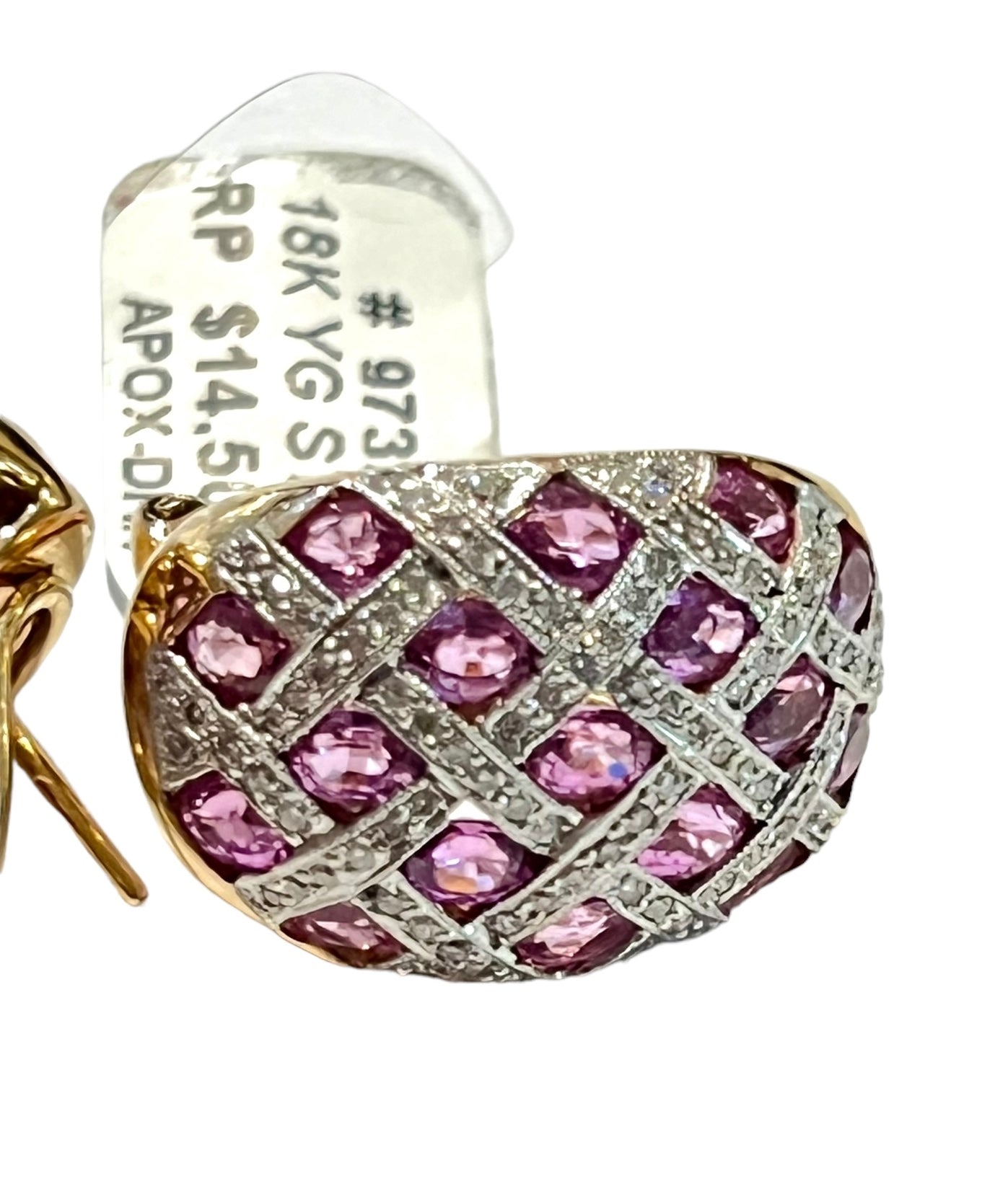 Earring Diamonds sapphire pink 5 cart total 18k gold vintage
4 carat sapphire pink original
1 carat diamonds natural vs f color
18k solid gold
Hand made vintage - diamonds clubs llc