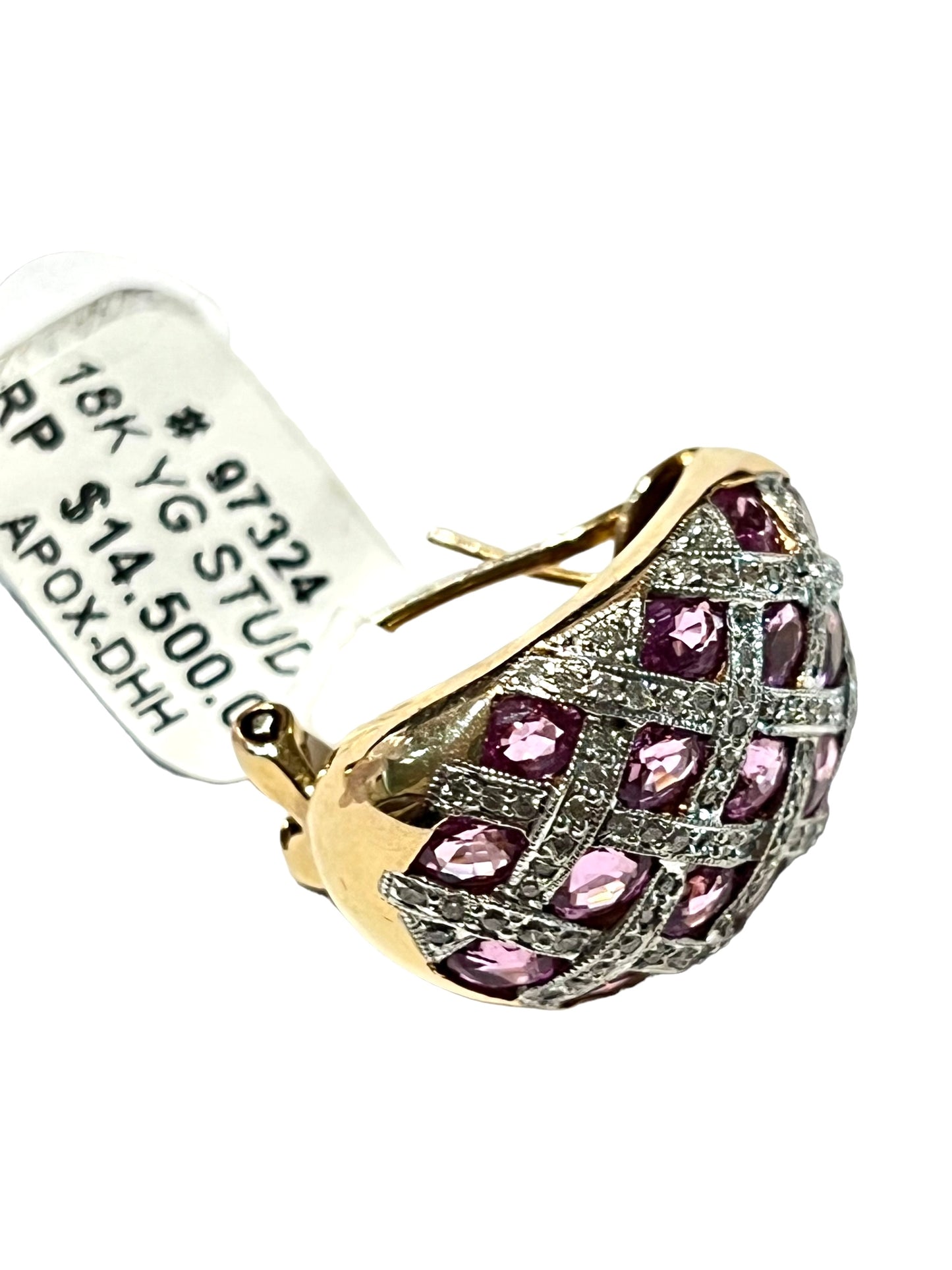 Earring Diamonds sapphire pink 5 cart total 18k gold vintage
4 carat sapphire pink original
1 carat diamonds natural vs f color
18k solid gold
Hand made vintage - diamonds clubs llc