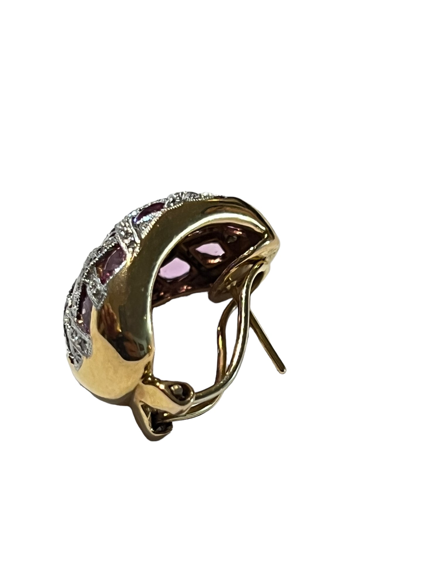 Earring Diamonds sapphire pink 5 cart total 18k gold vintage
4 carat sapphire pink original
1 carat diamonds natural vs f color
18k solid gold
Hand made vintage - diamonds clubs llc